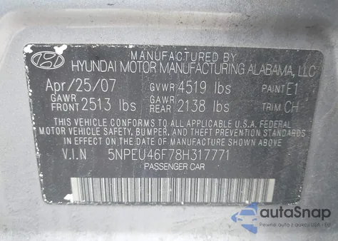 2008 Hyundai Sonata Limited V6/Se V6 from USA, damaged, VIN 5NPEU46F78H317771